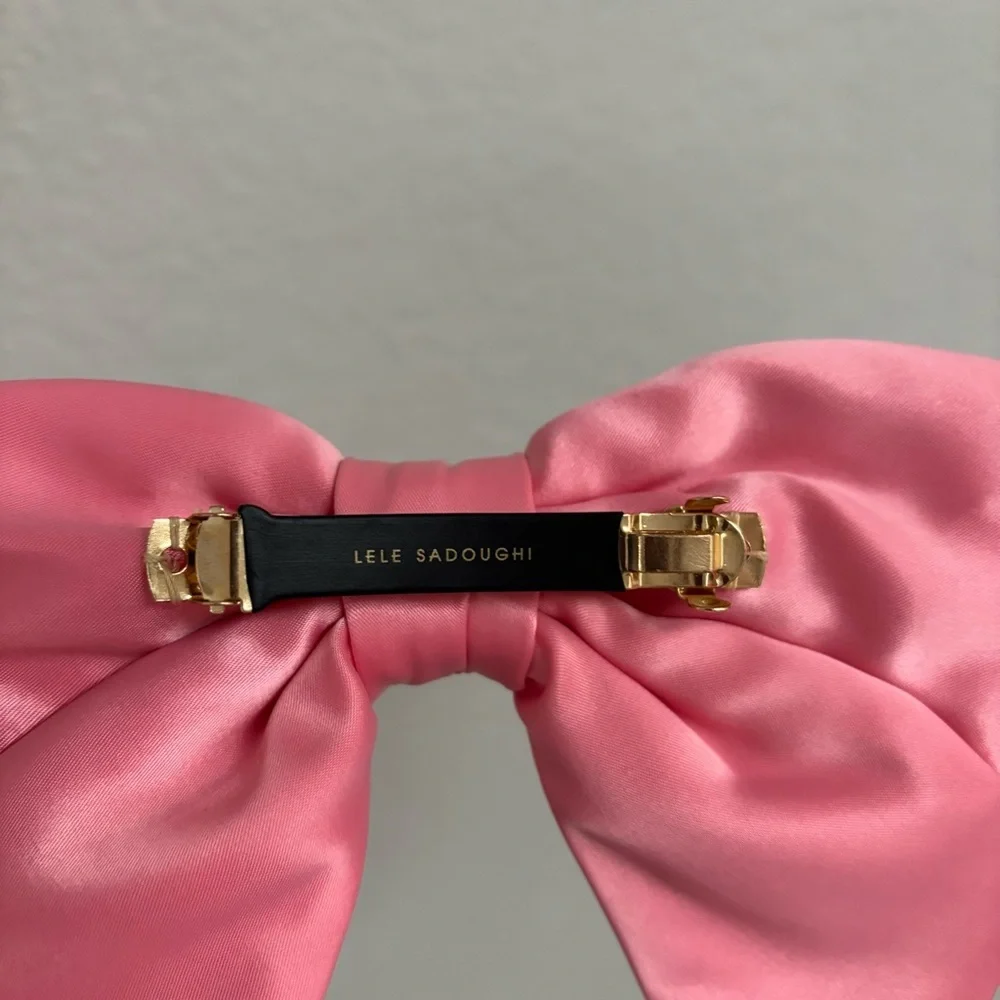 Lele Sadoughi / Crystal Cluster Satin Bow Barrette Rose Pink